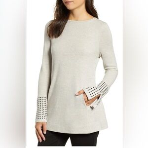 Nic+Zoe Gray Tunic with Studded Cuff Detail Sleeve & side Pockets Size Medium
